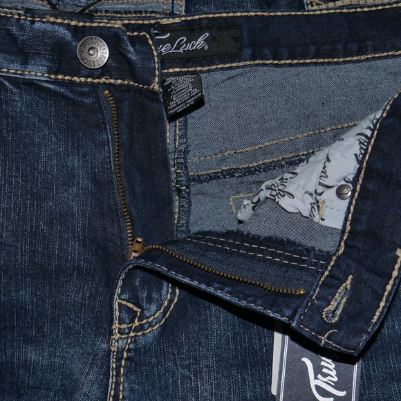 True Luck Bootcut Jeans Dark Wash Denim Men's Size 34x30 Thick Stitch BKE NWT - Picture 8 of 8